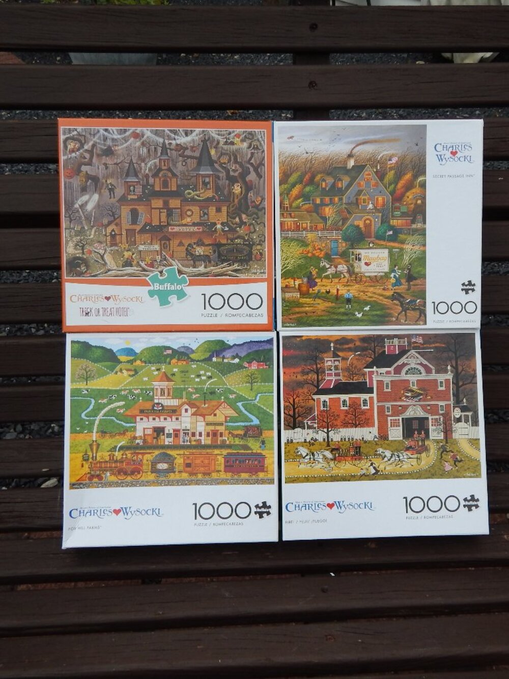4 1000 piece jigsaw puzzles lot Buffalo Games Charles Wysocki Fall Halloween Aut